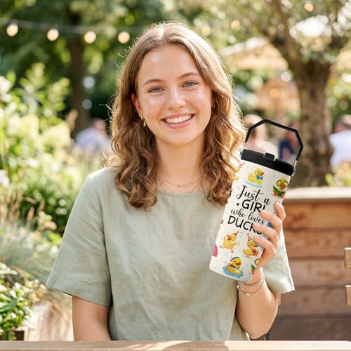 Hiboss Duck Tumbler with Handle and Flip Straw 28oz, Insulated Stainless Steel Travel Just a Girl Who Loves Duck Cup Mug, Birthday Rubber Ducks Lover Gifts for Women Girls - color: Duck