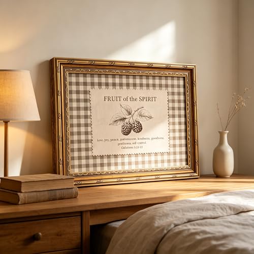 FTHMTN Vintage Gold Framed Fruit of The Spirit Scripture Wall Art 16x24 in - color: Spirit Fruit, size: 24"L x 16"W