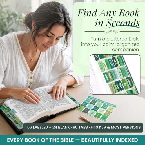 90 Christian Bible Tabs for Women, Men & Kids - Green - color: Green