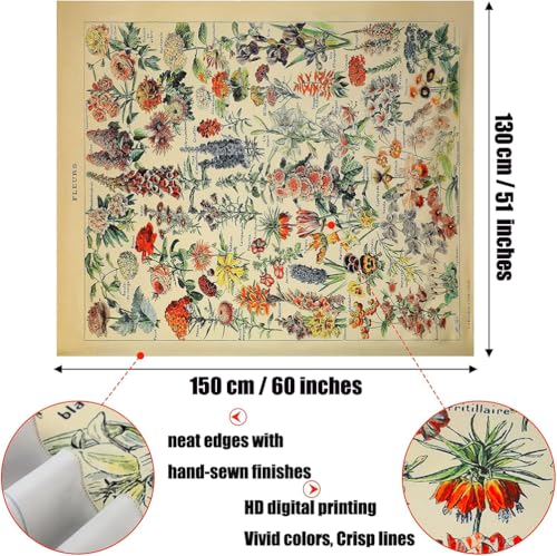 Vintage Flowers Tapestry 59”x51”, Long Vertical Wall Hanging Reference Illustrative Botanical Tapestries for Bedroom Aesthetic Floral Tapistry Botanical Plants Tapestry Wall Hanging Cute Bedroom Decor - color: Vintage Flowers, size: 59"L x 51"W