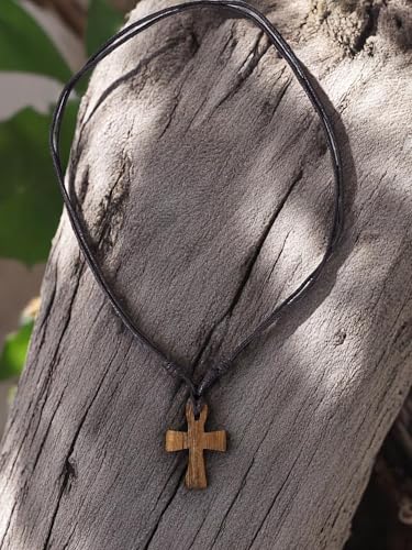 BlueRica Wooden Cross Pendant on Adjustable Cord Necklace - style: Brown Cord Brown Cross