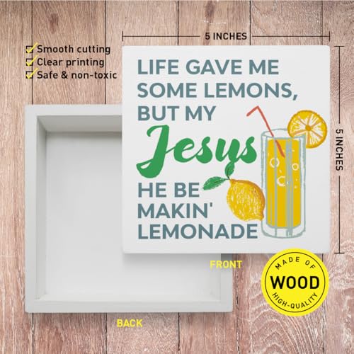 Christian Desk Decor Sign, Italy Italian Lemon Home Office Religious Decor Scripture Bible Verse Desk Decoration Christian Christening Baptism Gifts for Women Men, Jesus He Be makin' Lemonade