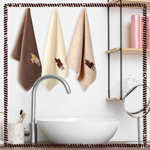 SmoothNovelty 3 Pcs Brown Western Cowboy Hand Towels Embroidery Bathroom - color: Western Cowboy, size: 13.3 x 29.5 inches