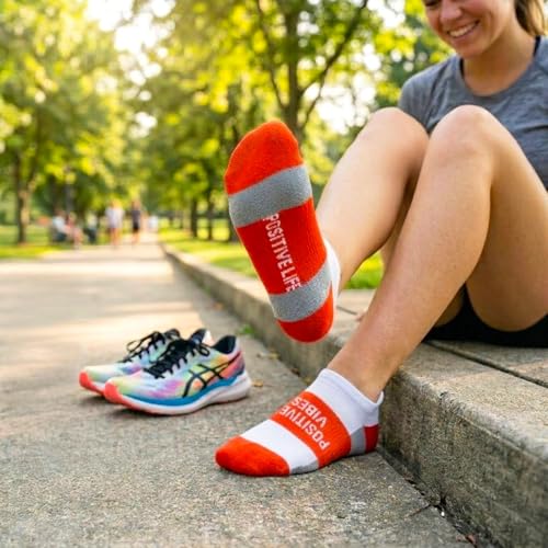 Gone For a Run Motivational Ankle Running Socks - Affirmation Runners Gifts - color: Positive Vibes (Orange)