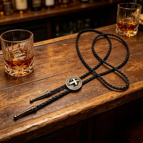 Fashionable Cross Bolo Tie Multi-Color Cross Shield Necktie - color: Retro Gold-style 3