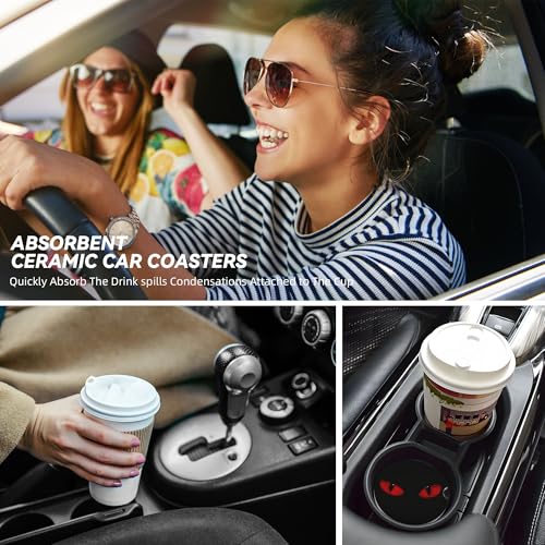 Cat Red Eyes Car Cup Holder Coasters 2 Pack 2.63" for Women - color: Red