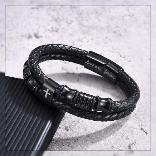 EFVISD Lover You Forever Leather Cross Bracelet for Men Boys Gifts - color: Son in Law