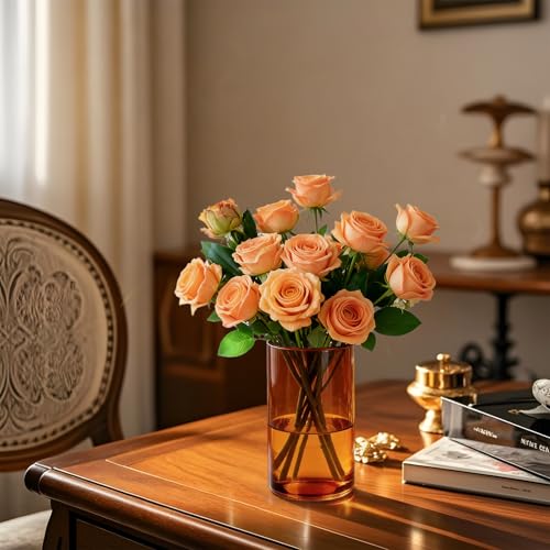 TBWIND 12pcs 6 Inch Amber Glass Cylinder Vases for Centerpieces - size: 12 Pack 6 Inch - Amber
