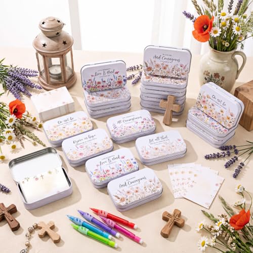 120Pcs Christian Gifts for Women, Prayer Boxes with Prayer Cards and Pencil - style: Pastel Floral