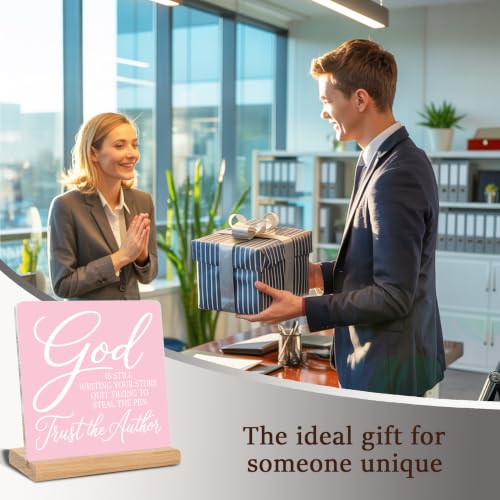 Christian Gifts for Women Men, God is Still Writing Your Story Quotes Bible Verse Acrylic Plaque Signs, Inspirational Gifts, Office Home Desk Decor Signs(Pink) - color: God is Still 4