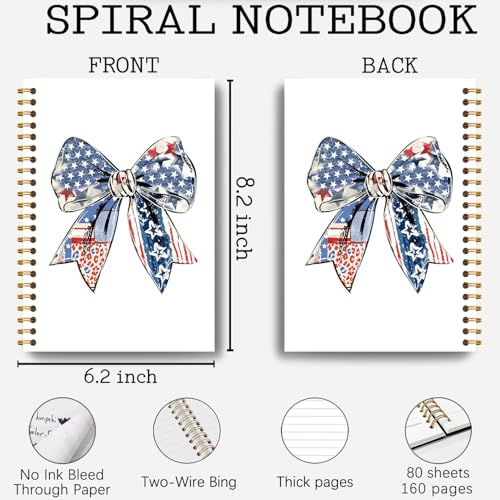 America Coquette Bow Notebook, 4th of July Independence Day Journal, Red White and Blue Patriotic Journal, USA American Flag Bow Hardcover Spiral Notebooks 5.5x8.3 Inch - color: Section 15