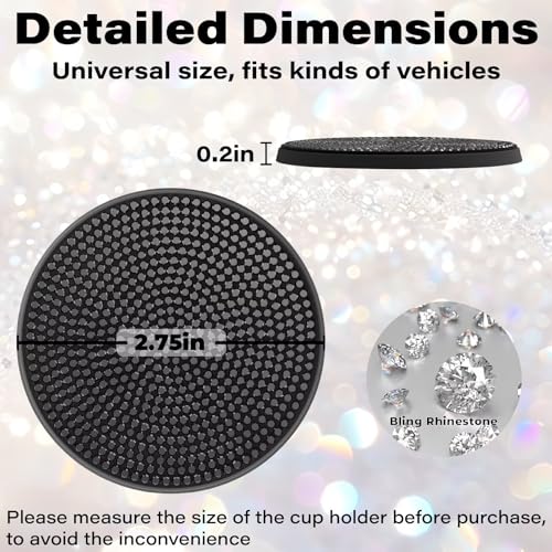 BFXM 4 PCS Bling Cup Holder Coaster, 2.75“ Silicone Diamond Car Coasters - color: Black*4