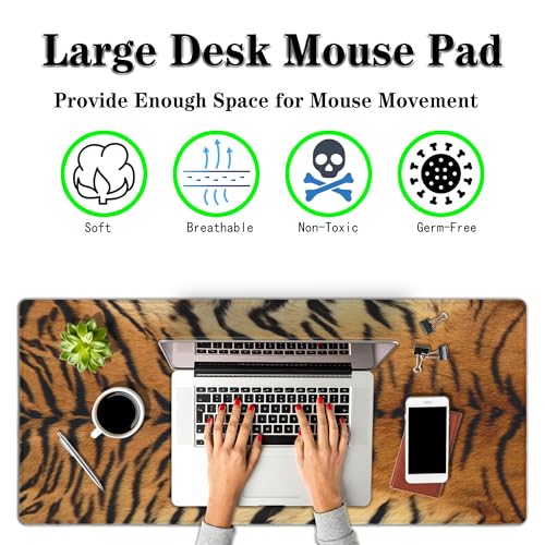 Large Mouse Pad Yellow Desk Pads Gaming Mouse Pads Keyboard Pads Extra Large Gaming Mouse Pad Non-Slip Rubber Base 35.4" X 15.7" for Game Office, Panthera Tigris Corbett Skin Pelt - color: Animal Fur