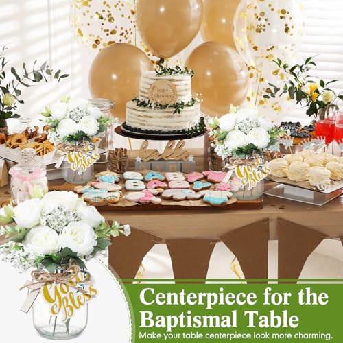 Suncalla 6 Sets Baptism Table Centerpieces Mason Jar Cross for Baby Shower