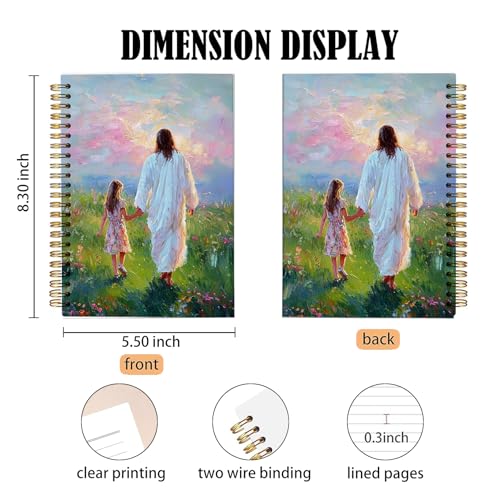 bitCNY Jesus and Child Notebook 8.3x5.5 Inch – Walking with Jesus Spiral Journal, Christian Gift for Girls, Lined Notebook for Faith Reflections - color: white-Jesus Walking with Child