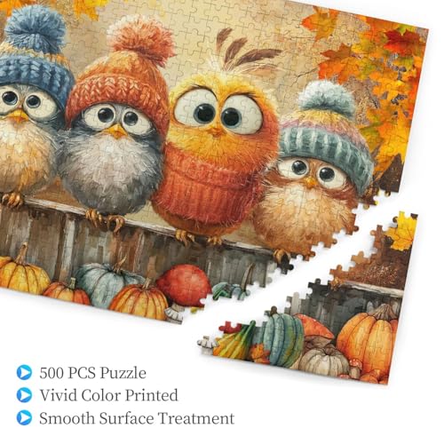 Fall Bird Jigsaw Puzzles for Adults 500 Pieces Autumn Pumpkin Maple Leaf Bird Painting Wooden Jigsaw Puzzle Pumpkin Harvest Thanksgiving Puzzle for Family Friends Challenging Game Home Decor - color: Pumpkin and Bird, size: 500PCS