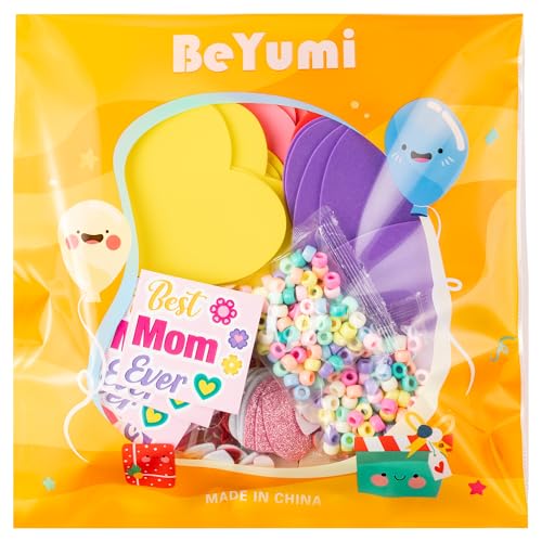 BeYumi Mom Necklace Craft Kit - 24Pcs Mother's Day DIY Foam Heart Best Mom Ever Necklace Making Kit With Gem Sticker DIY Thank You Craft for Kid Home School Classroom Family Party Favor Fun Activities - style: Best Mom Ever