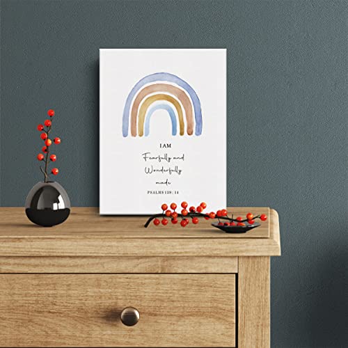 Inspirational Bible Verse Canvas Print Decor Watercolor Psalms 139 : 14 Scripture Christian Painting Posters 12”X15”Modern Home Decoration (Framed) - color: I am made