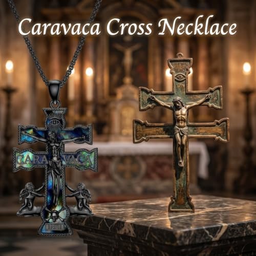 Cross Necklace Origami/Wooden/Caravaca/Faith Pendant Necklace Christian Religious Catholic Cross Jewelry Gift for Women Men - color: Caravaca Cross black