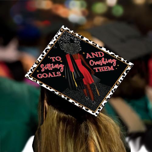 Tassel Toppers Woman Custom Graduation Cap, Graduation Cap Topper & Design - color: Black and Red