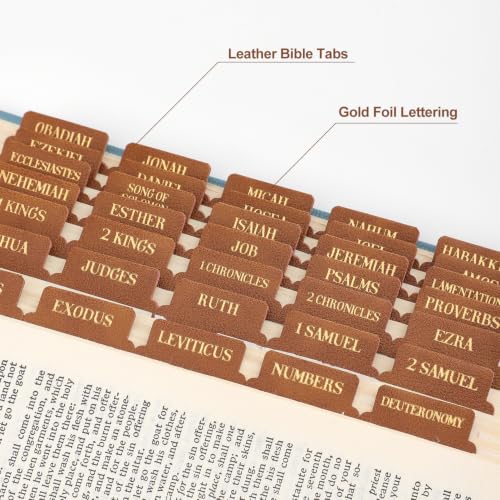 Leather Bible Tabs, Bible Tabs for Women and Men(Gold Foil Lettering) Large Print Stickers, Easy to Read and Apply, 66 Chapters & 14 Blank Labels for Easy Navigation, Bible Study Supplies(Brown) - style: Leather Brown