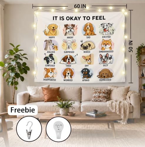 Elpwk Dog Feelings Emotions Mental Health Tapestry Wall Decor 50x60 Inch - color: Dog's emotions