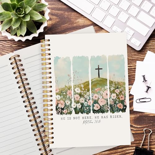 Wildflower Christian Cross Journaling Notebook, Matthew 28:6 Bible Notebooks for Note Taking, Scripture Journals for Writing, Prayer Journal for Woman, Religious Spiral Notebook 5.5x8.3 Inch - color: 28:6