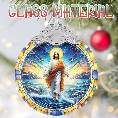 Jesus Christmas Ornaments, 3" Stained Glass Christmas Decor, Christmas Tree Ornaments, Christmas Tree Decorations, Gift for Religious Believers, Perfect for Holiday Party, Window, Tree, Home Decor - color: Jesus Walking in Galilee