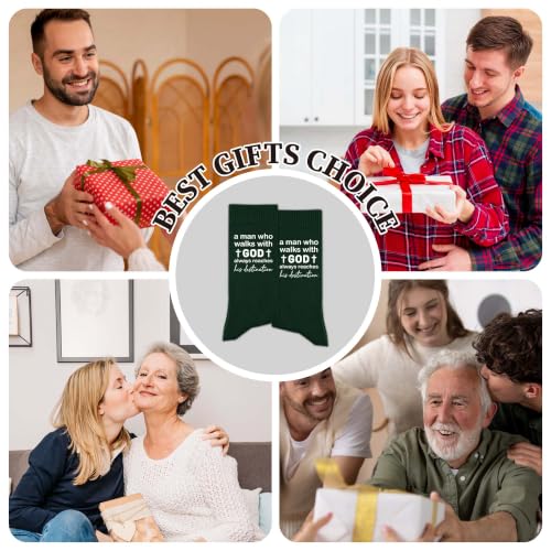 Christian Socks for Men Biblical Gifts for Dads Grandpa Husband - color: Dark Green