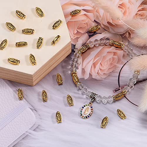 120Pcs Alloy Oval Double-sided Our Lady Religious Spacer Beads Jesus Virgin Mary Loose Beads Charm For Catholic Jewelry Making DIY Rosary Necklace Bracelet