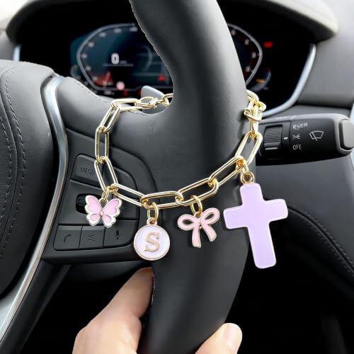 Cross Letter K Gold Car Steering Wheel Charm Chain Christian Gifts - color: Butterfly Letter K