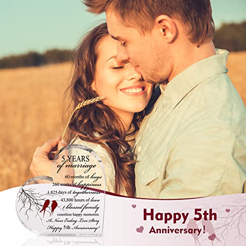 Qunclay 5th Marriage Gift for Parents Couple 5 Years Wedding Anniversary Souvenir Heart Marriage Keepsake Wedding Anniversarys Decorations for Women Men Mom Husband Wife He She Friend Grandparents - style: 5th