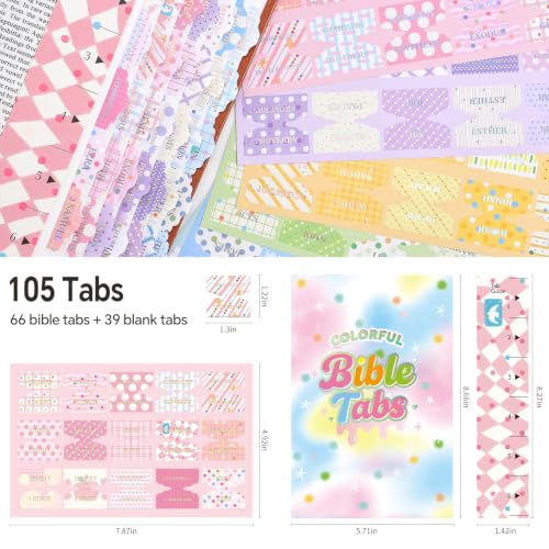 Bible Tabs for Women, 66 Large Print Laminated Bibles Chapters Index Tabs and 39 Blank Dividers Sticky Labels, Dopamine Bible Study Supplies, Journaling Accessories, Christian Gifts for Men - style: Dopamine