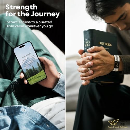 Lusinus Bible Verse Bracelets, Tap for Scripture, NFC Daily Wristband - color: BLACK( Trust God 4Pcs)