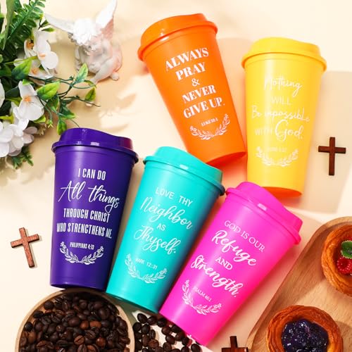 Skylety 20 Pack Christian Gifts Bulk 16oz Bible Verse Tumbler with Lids - color: Rainbow Color