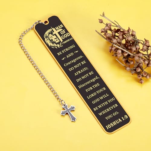 Christian Bookmark Man of God, Inspirational Lion Bible Verse Bookmark with Cross Pendant, Religious Scripture Verse Bookmarks for Man Accessories Church Confirmation Baptism Easter for Pastor Men - style: Be strong and courageous