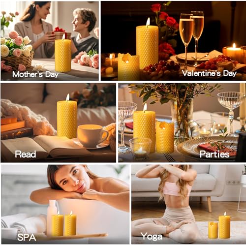 Beeswax Pillar Candles,Non-Toxic Honeycomb Bees Wax Candle for Home,Yellow - color: 2x4in, size: 6pcs