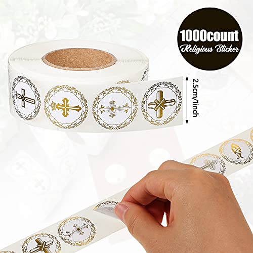 Tenare 1000 Pcs Cross Stickers Gold Foil 1 Inch Religious Christian Decal