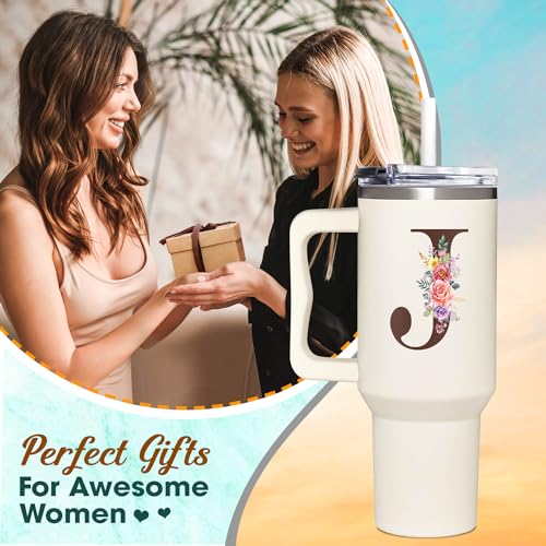 Personalized Mothers Day Gifts, Personalized Gifts for Women, Custom Mother's Day, Birthday Gift For Grandma, Mom, Wife, Friend, Sister, Coworker, Monogrammed Tumbler 40oz with Lid and Straw - color: J