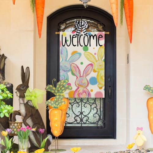 AVOIN colorlife Easter Painted Bunnies House Flag 28x40 Inch Outside - size: House Size-28 x 40"