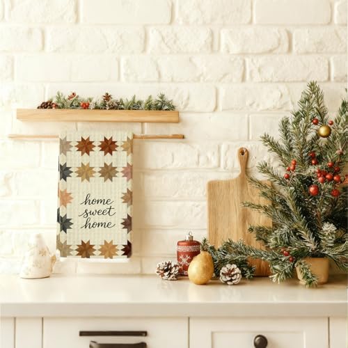 Housewarming Gifts Kitchen Towels, Home Sweet Home Octagonal Star Quilting Pattern Decorative Hand Tea Towels for Bathroom, House Warming Gifts Dish Towel Dishcloth, 16x24 Inch - color: Octagonal Star