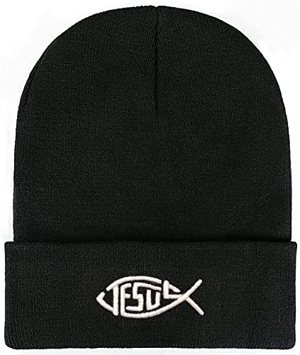 Soft Slouchy Beanie Hat,Winter Warm Knit Cuffed Skull Cap for Men Women - color: Jesus Fish