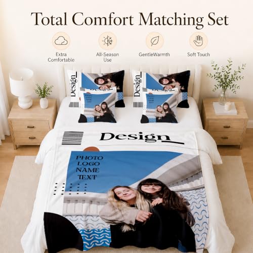Custom Name Blanket with Photos Logo Text, Personalized Soft Flannel Throws - color: Clear