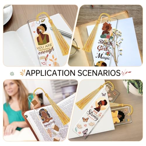 AFRITEE UV DTF Bookmark Wraps - 24 Pcs Black Girl Inspirational Quotes Acrylic Bookmark Sticker, Floral Butterflies Cold Transfer Stickers for Bookmarks Uvdtf Decals Decoration Gifts for Book Lovers - style: Black Girl