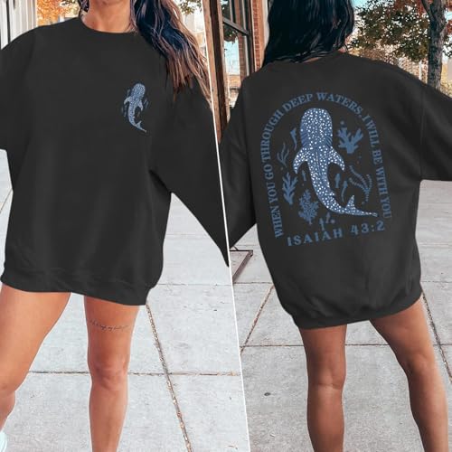 Sulayesh Christian Whale Shark Sweatshirts for Women Jesus God Bible Verse Hoodie Religious Faith Graphic Long Sleeve Shirts - color: Black, size: XX-Large