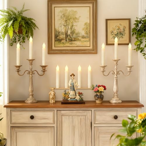 Lezonic Flameless Battery Operated Candlesticks Flickering, 24Pcs White LED Battery Christmas Window Candles, 6 Inch Short Taper Candles Hanging Halloween Floating by Touch, No Remote - color: 24pcs(Touch)