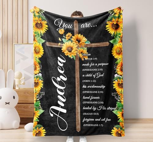 Personalized Baby Blankets With Names, Personalized Christian Blanket, Bible Verse Blanket, Inspirational Gifts For Women, Sunflower Christian Gift, Jesus Lover Gift, Gift For Her, Baptism Towels For - color: #Ver10