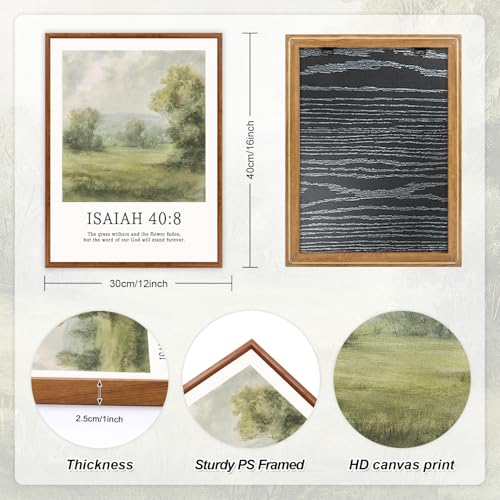 LHIUEM Hide Landscape Flowers Scripture Wall Art Christian Vintage Framed Wall Decor Set of 3(12”X16”) Bible Verses Jesus Green Prints Bible Verse Canvas Over Bed Artworks for Bedroom Prayer Room - color: Christian 3