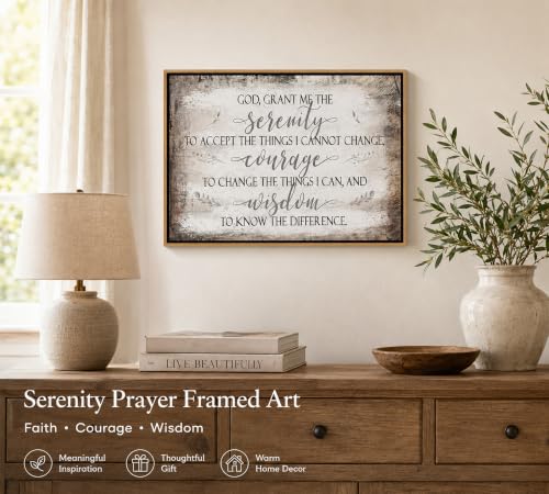Framed Christian Canvas Wall Art,Serenity Prayer Picture Wall Decor - color: Peace Prayer, size: 24"L x 16"W