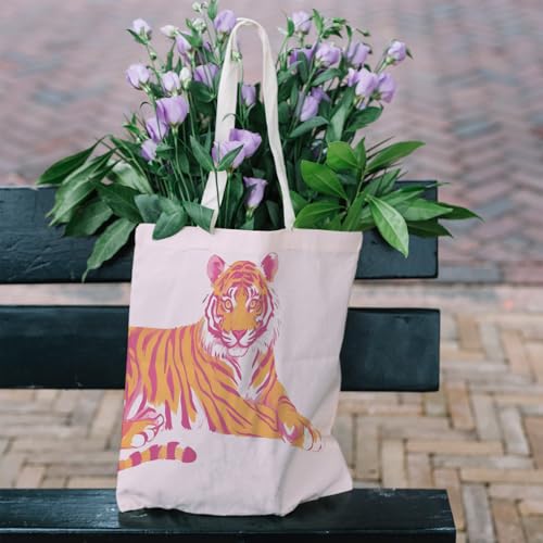 Preppy Coquette Pink Tote Bag, Trendy Shoulder Canvas Tote Bags, Durable Reusable Grocery Bag for Shopping and Travel - color: Tiger